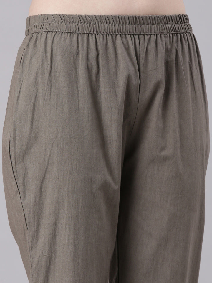 Neerus Grey Printed Straight Kurta and Trousers With Dupatta