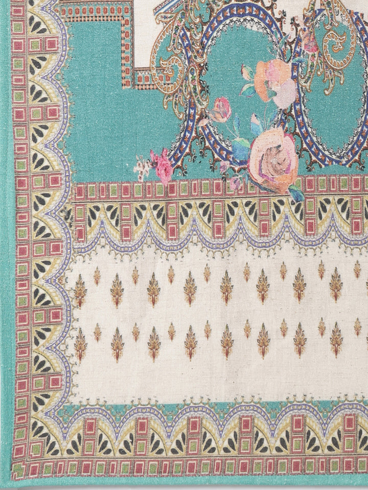 Neerus Beige Printed Straight Kurta and Trousers With Dupatta