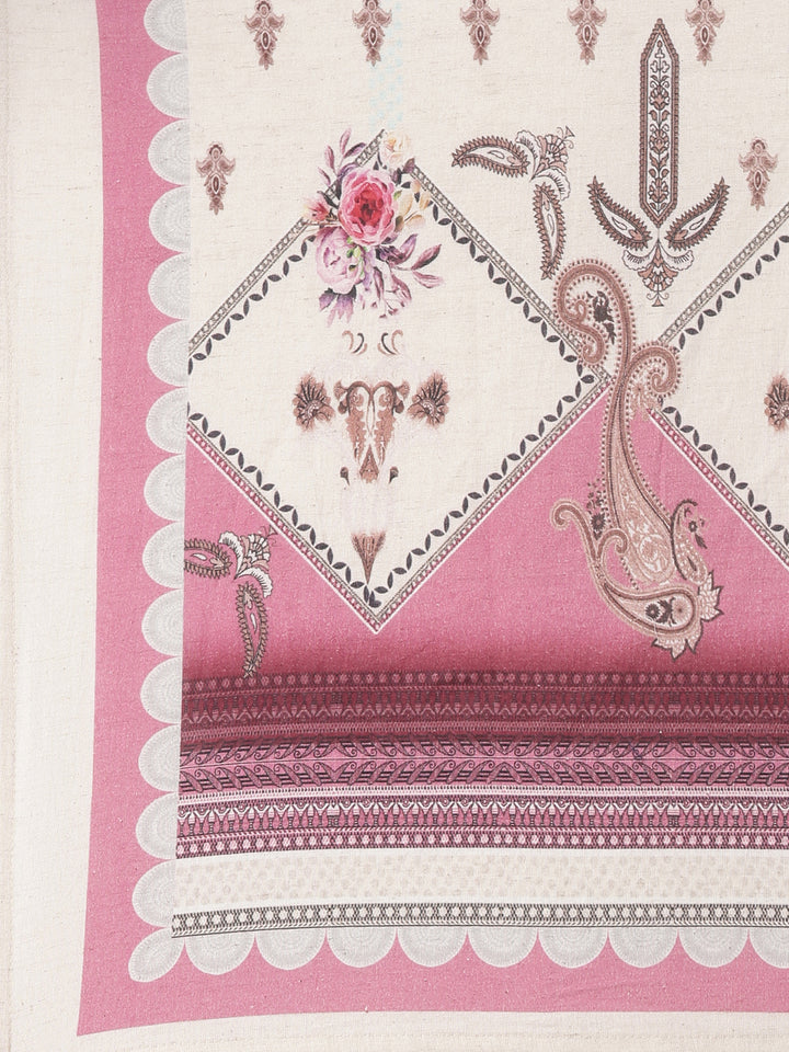 Neerus Cream Printed Straight Kurta and Trousers With Dupatta