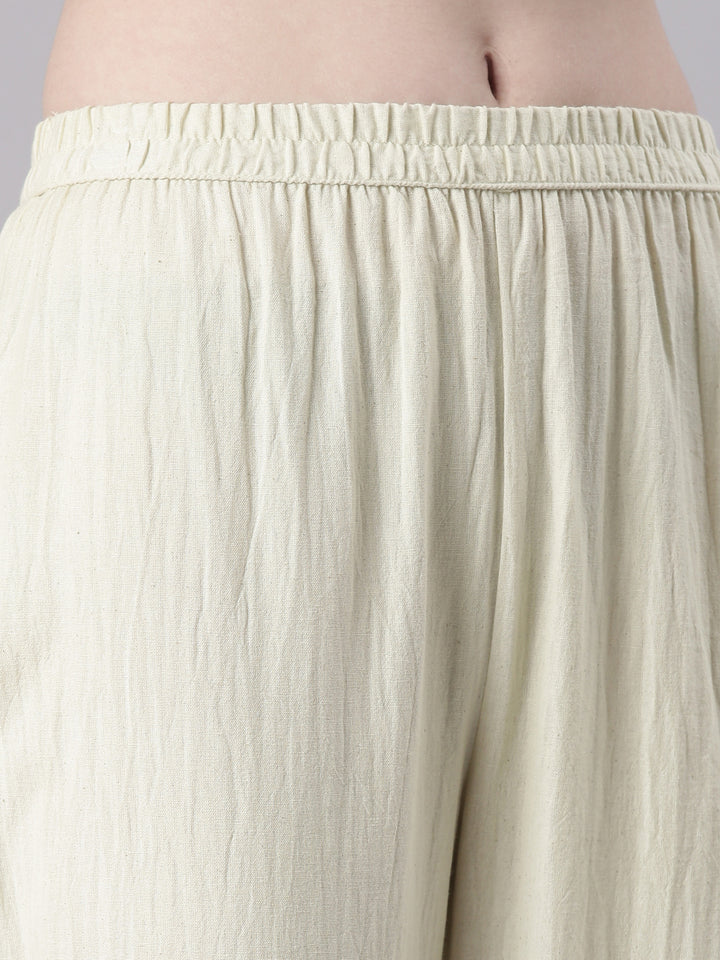 Neerus Off White Printed Straight Kurta and Trousers With Dupatta