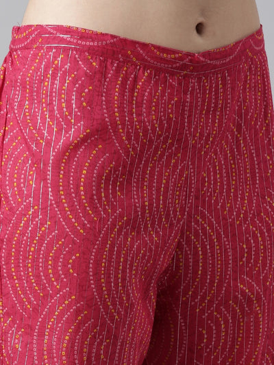 Neerus Women Ethnic Motifs Printed Pleated Mirror Work Kurta with Trousers Dupatta