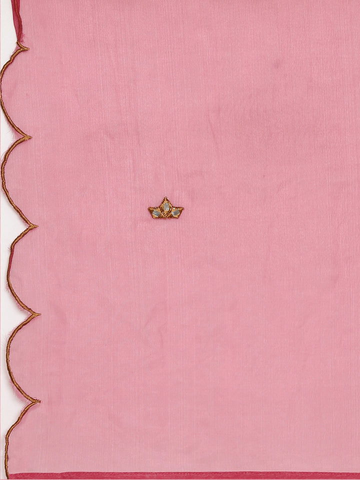 Neerus Pink printed straight kurta set with dupatta - detail view 4