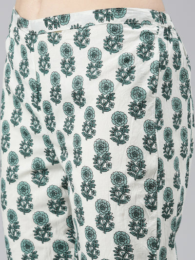 Neerus Green Regular Straight Printed Kurta And Trousers With Dupatta