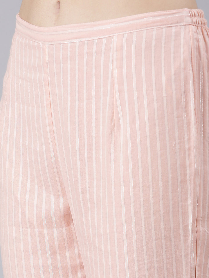 Neerus Peach Regular Straight Printed Kurta And Trousers With Dupatta