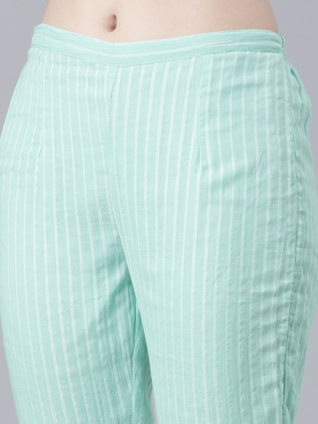 Neeru's Sea Green Regular Straight Printed Kurta And Trousers With Dupatta