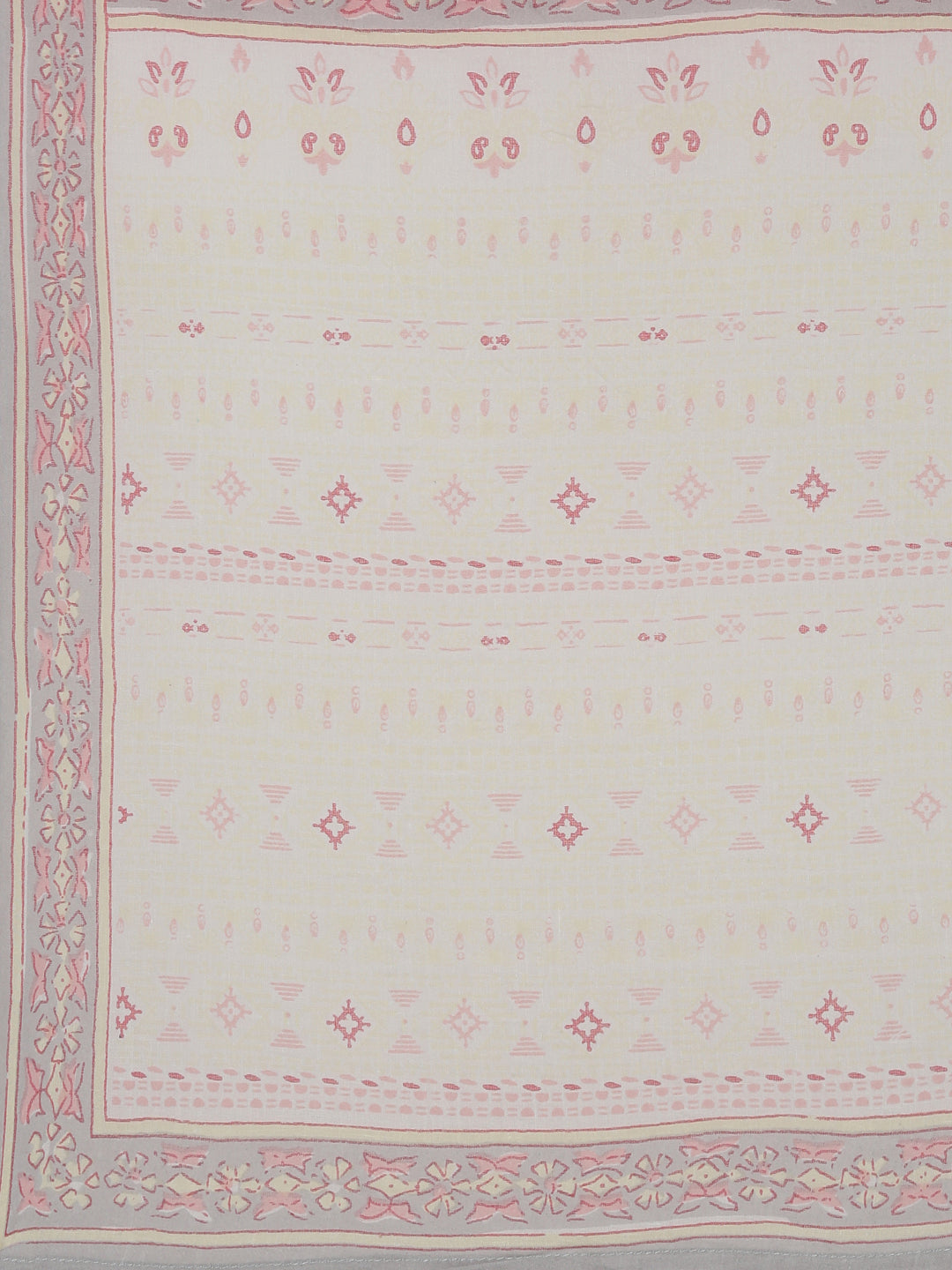 Neerus Pink cotton printed kurta set with trouser and dupatta - detail view 3