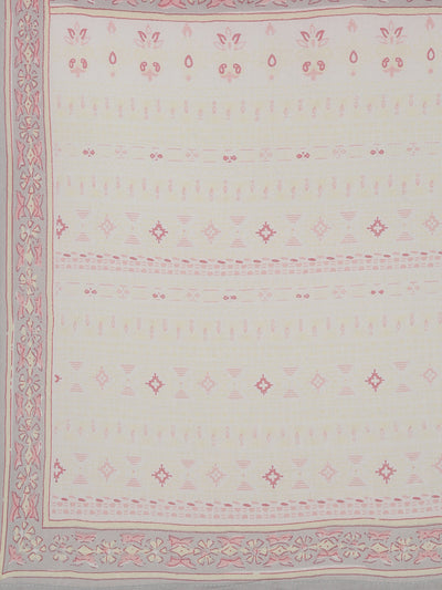 Neerus Pink Pleated Straight Printed Kurta And Trousers With Dupatta