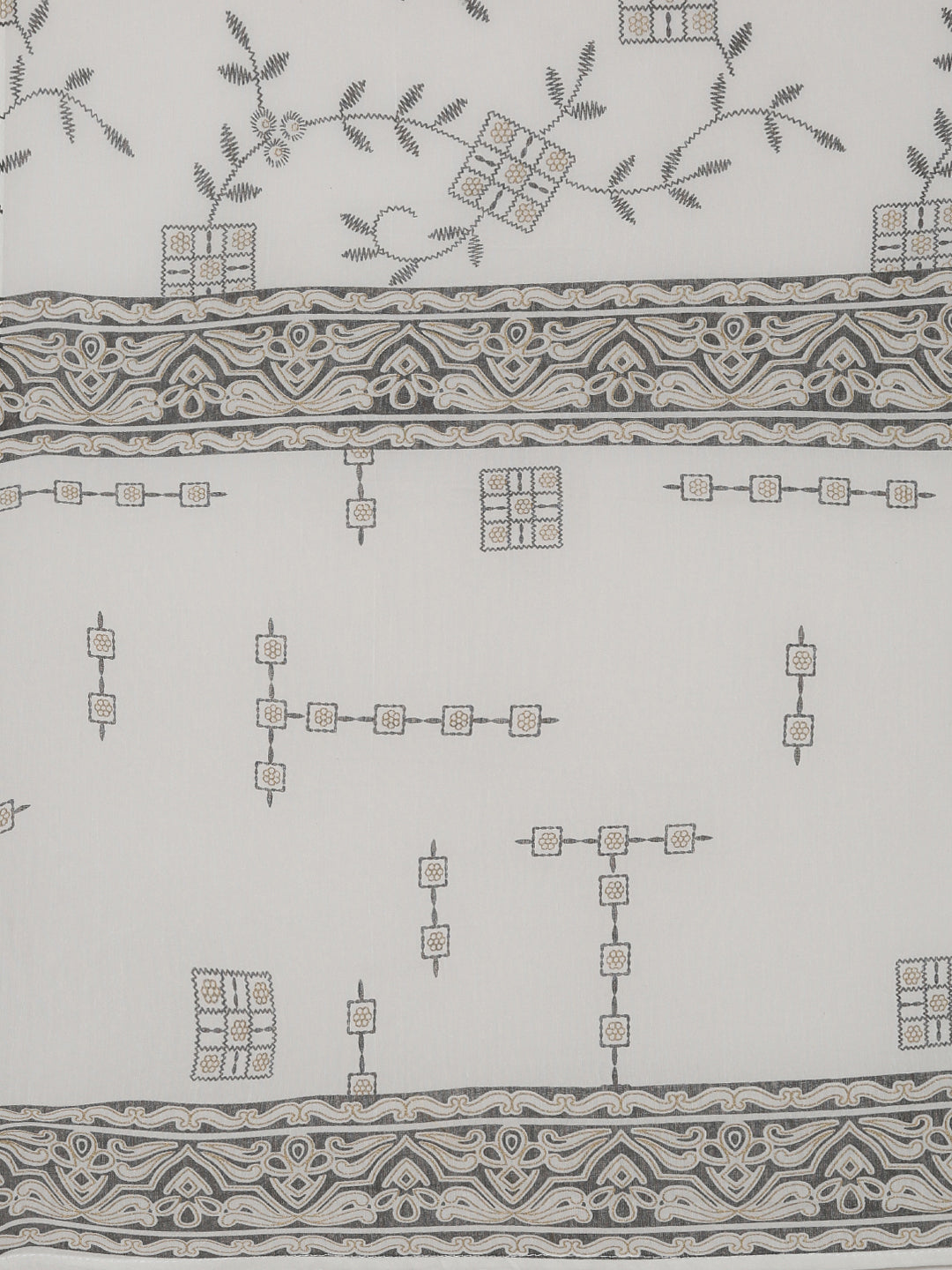 Neerus White cotton printed kurta set with trouser and dupatta - detail view 4