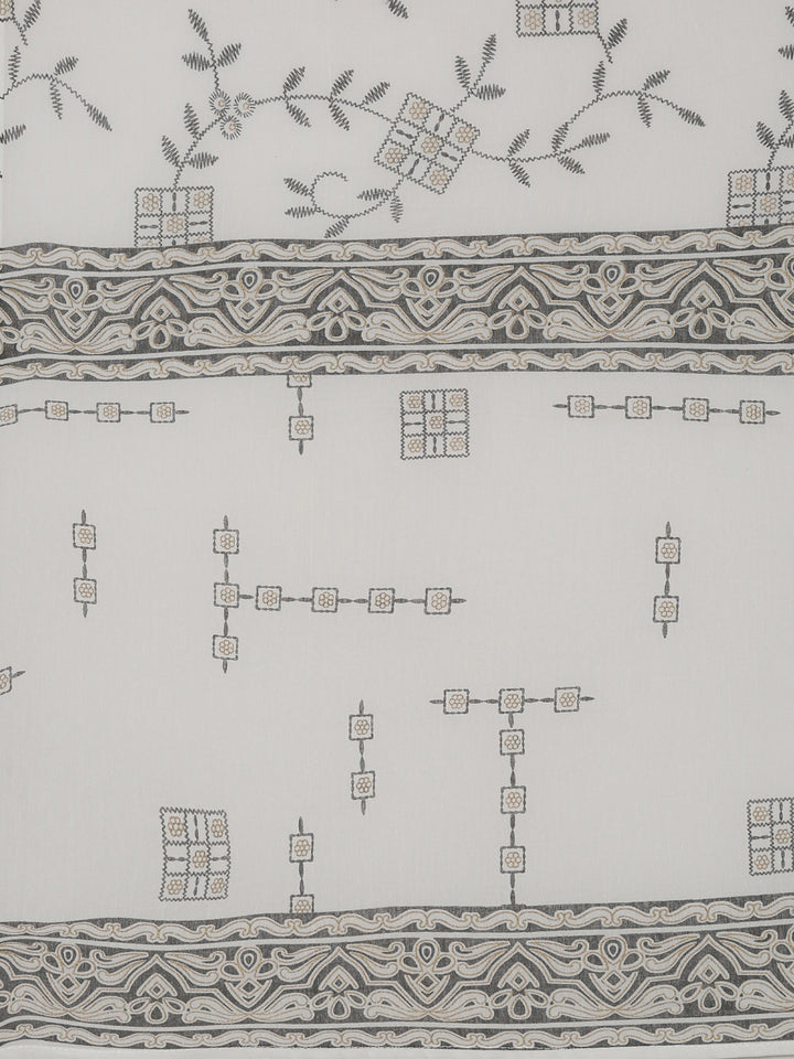 Neerus White cotton printed kurta set with trouser and dupatta - detail view 4