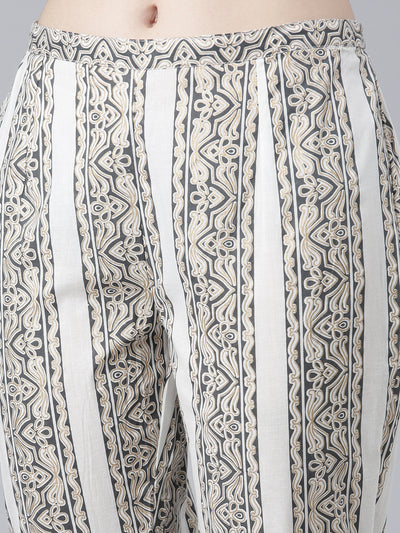 Neerus White Regular Straight Printed Kurta And Trousers With Dupatta