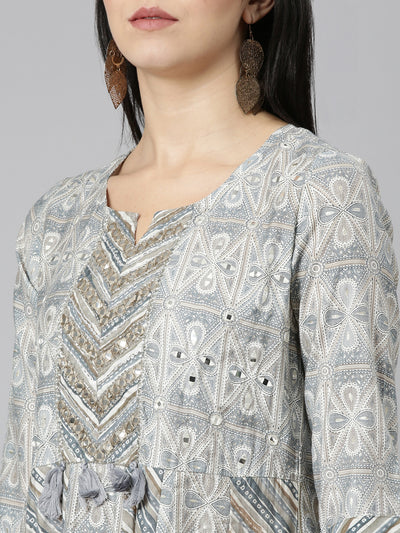 Neerus Blue Regular Straight Printed Kurta And Trousers With Dupatta