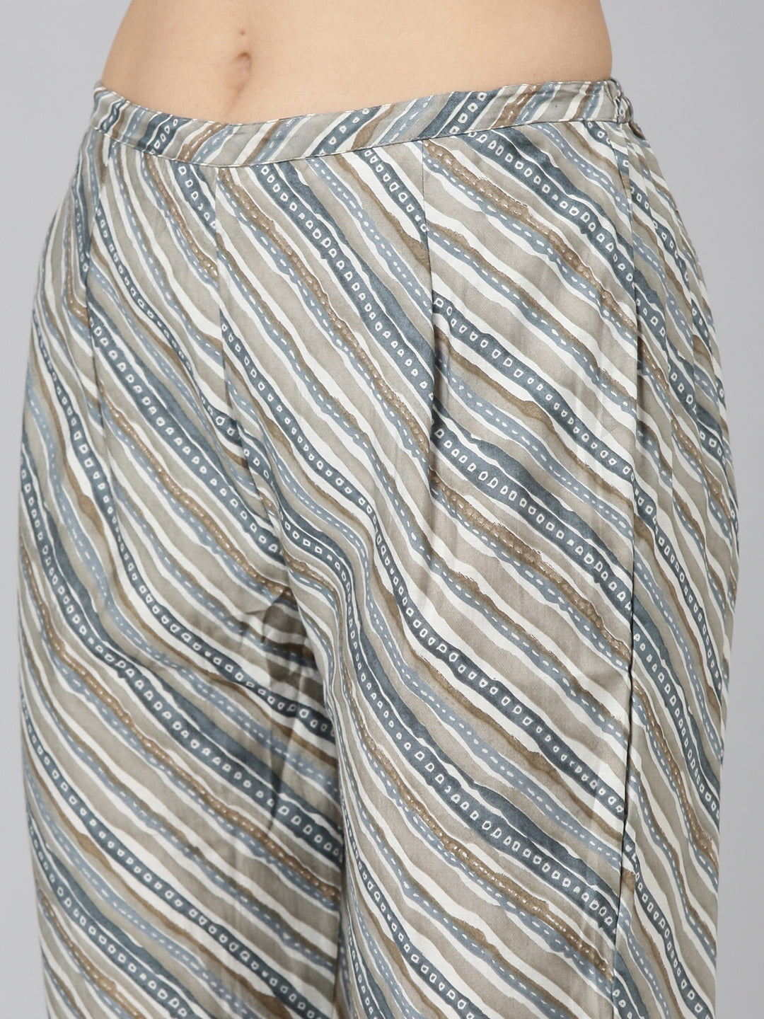 Neerus Blue printed straight kurta set with trouser and dupatta - detail view 3