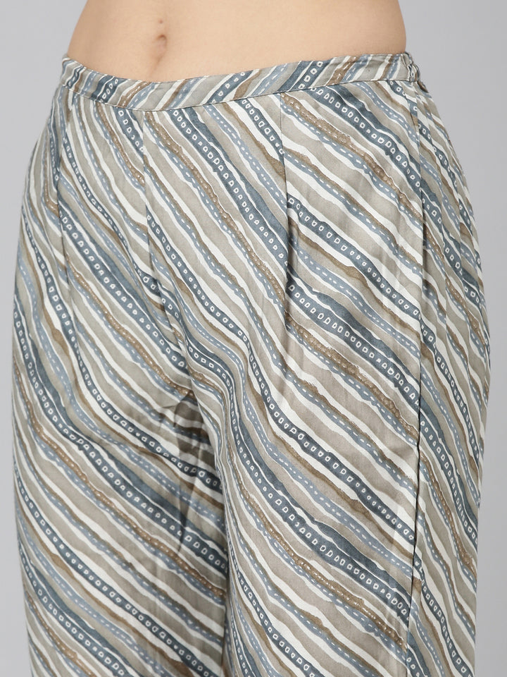 Neerus Blue printed straight kurta set with trouser and dupatta - detail view 3