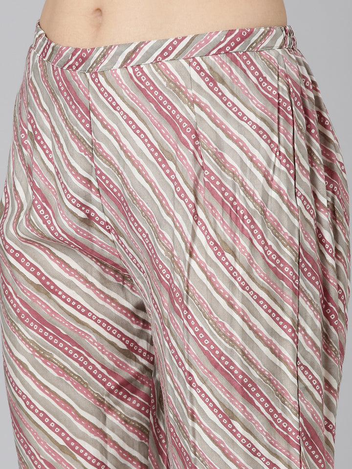 Neerus Pink Regular Straight Printed Kurta And Trousers With Dupatta