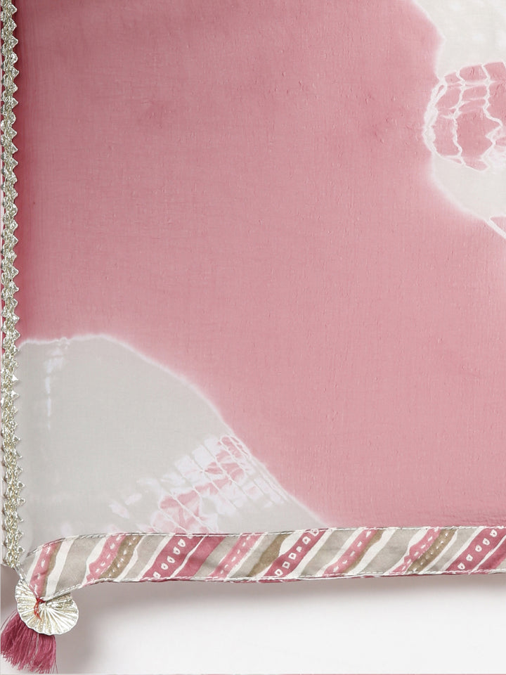 Neerus Pink Regular Straight Printed Kurta And Trousers With Dupatta