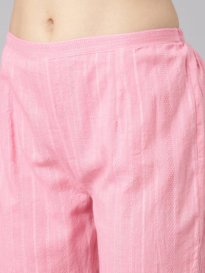 Neerus Pink Regular Straight Embroidered Kurta And Trousers With Dupatta