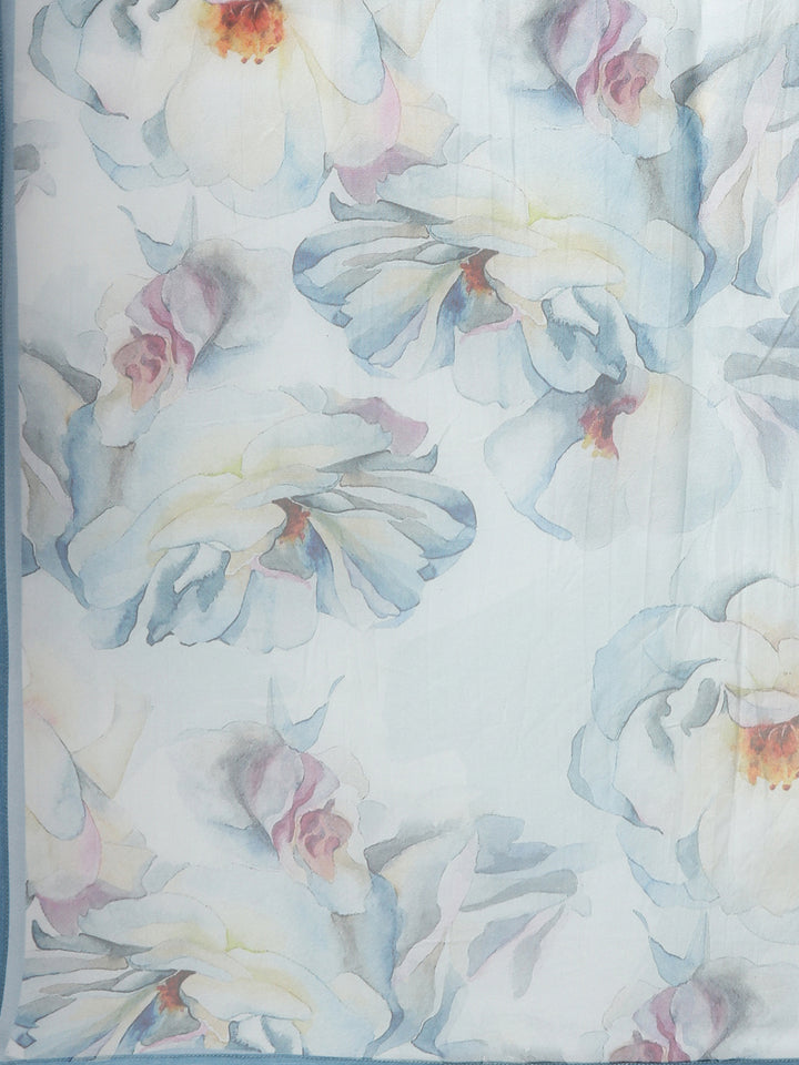 Neerus Blue Regular Straight Embroidered Kurta And Trousers With Dupatta