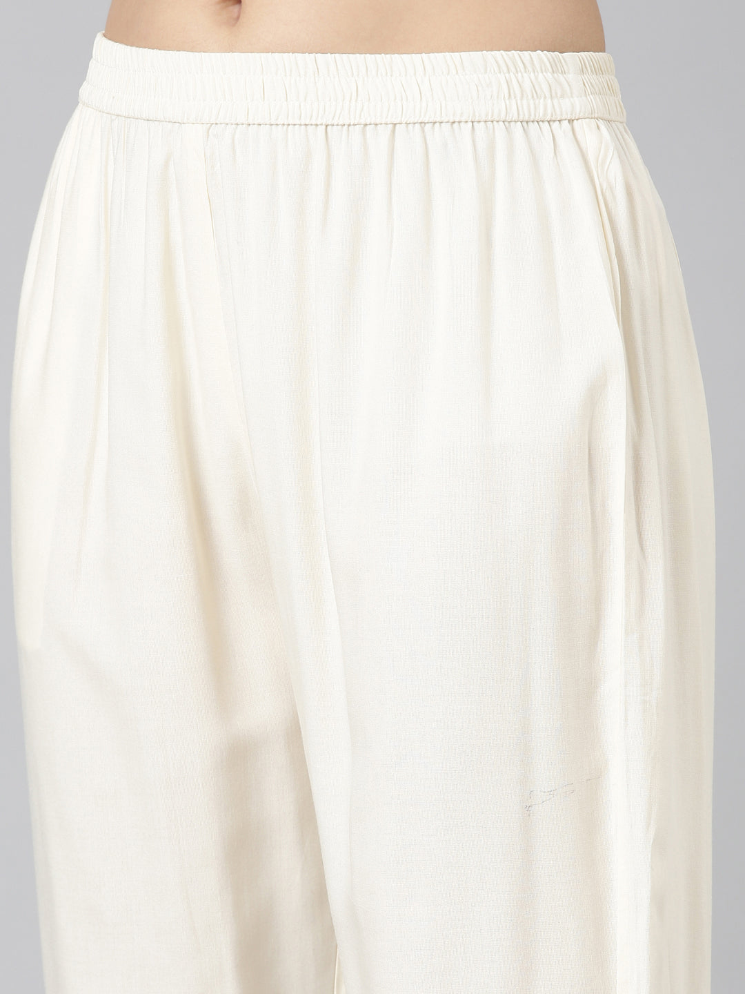 Neerus Cream Regular Straight Printed Kurta And Trousers With Dupatta