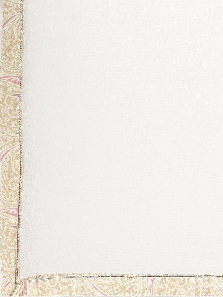 Neerus Beige viscose rayon printed kurta set - detail view 4