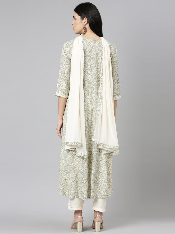 Neerus Beige printed straight suit set - side view