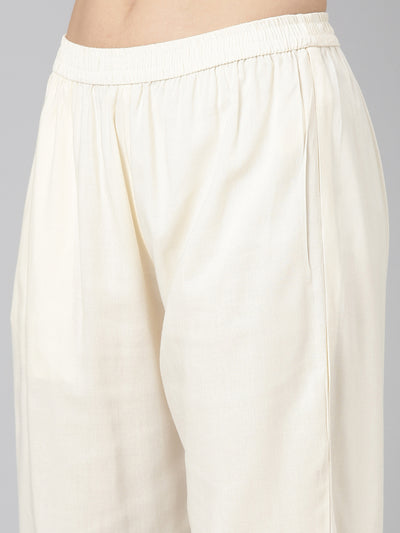 Neerus Cream Regular Straight Printed Kurta And Trousers With Dupatta