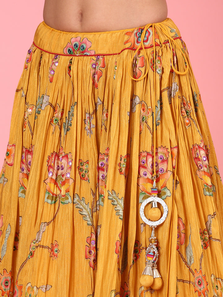 Yellow embroidered georgette Three piece ghagra set