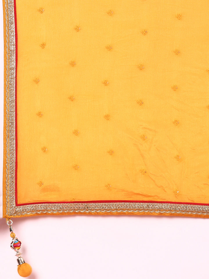 Yellow embroidered georgette Three piece ghagra set