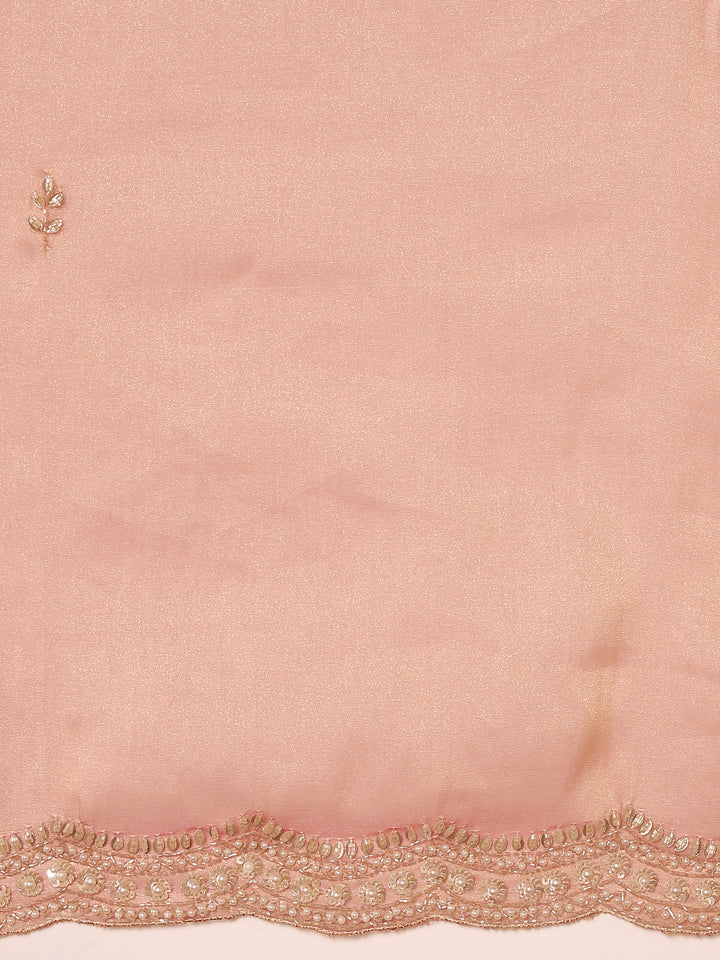Pink Organza Stone And Thread Embroidery Saree