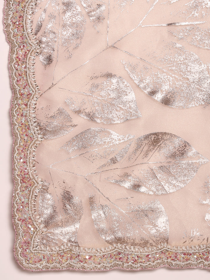 Peach Tissue Sequins Embroidery Saree