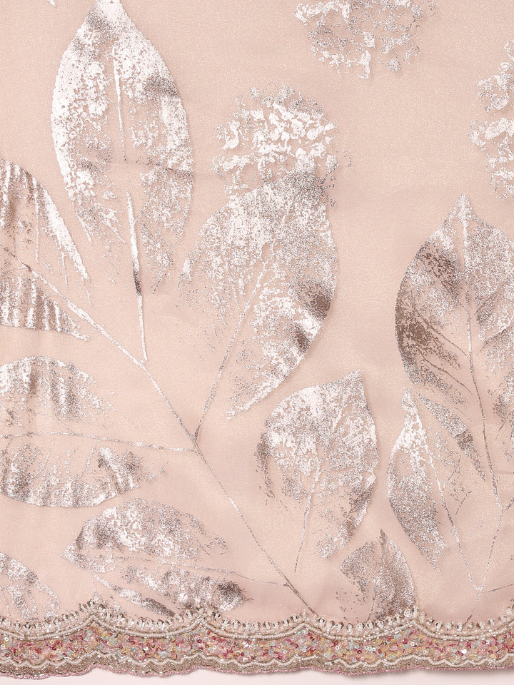 Peach Tissue Sequins Embroidery Saree