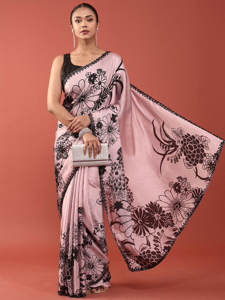 Pink Crepe Weaved Saree
