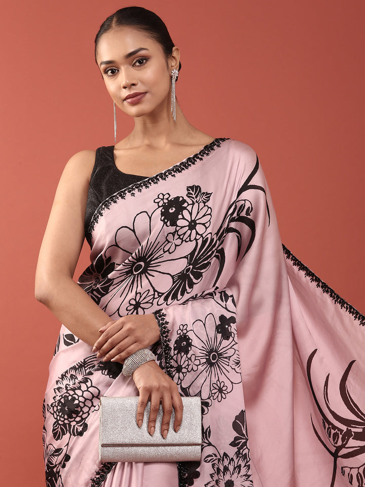 Pink Crepe Weaved Saree