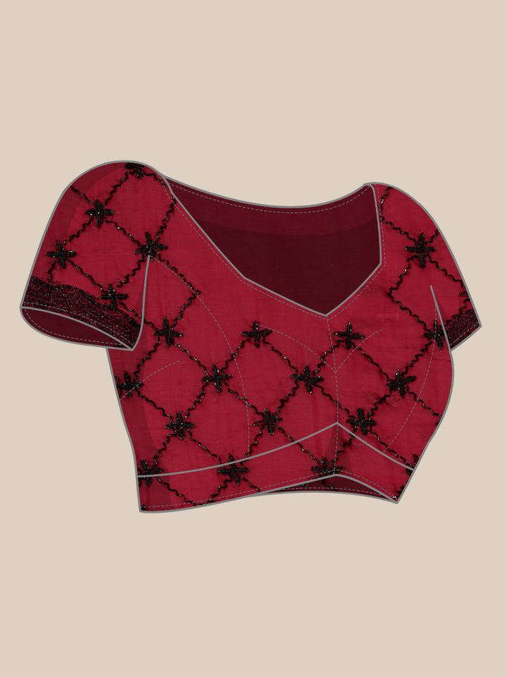 Maroon Shimmer Stone And Thread Embroidery Saree