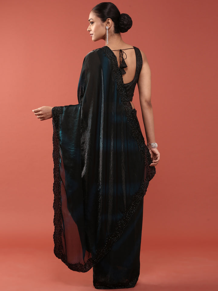 Peacock Shimmer Stone And Thread Embroidery Saree