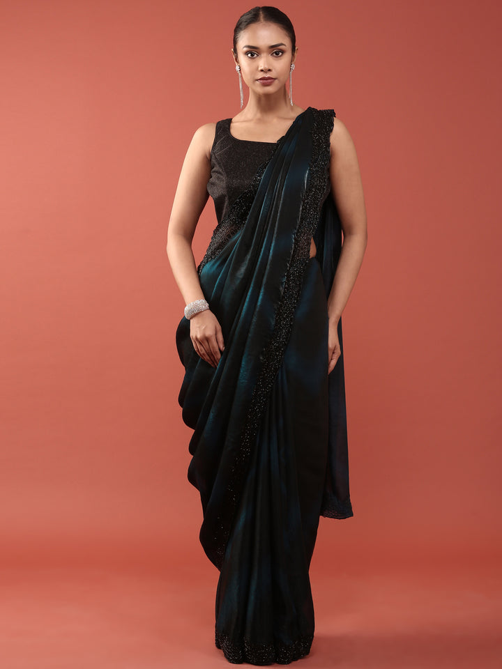 Peacock Shimmer Stone And Thread Embroidery Saree