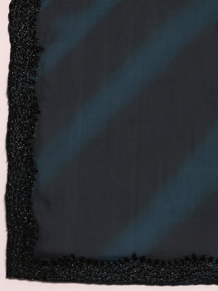 Peacock Shimmer Stone And Thread Embroidery Saree