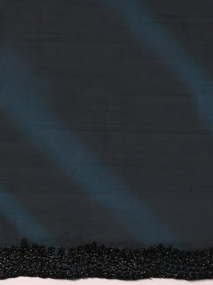 Peacock Shimmer Stone And Thread Embroidery Saree