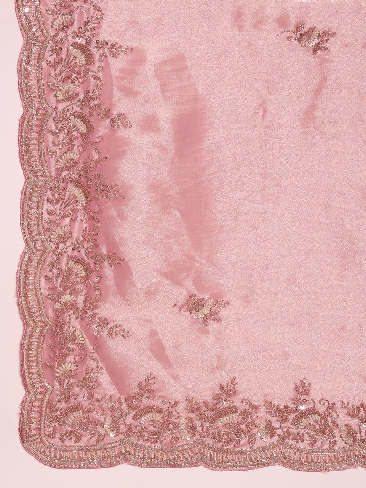 Pink Tissue Zari Embroidery saree