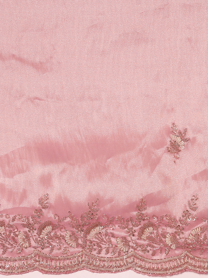 Pink Tissue Zari Embroidery saree