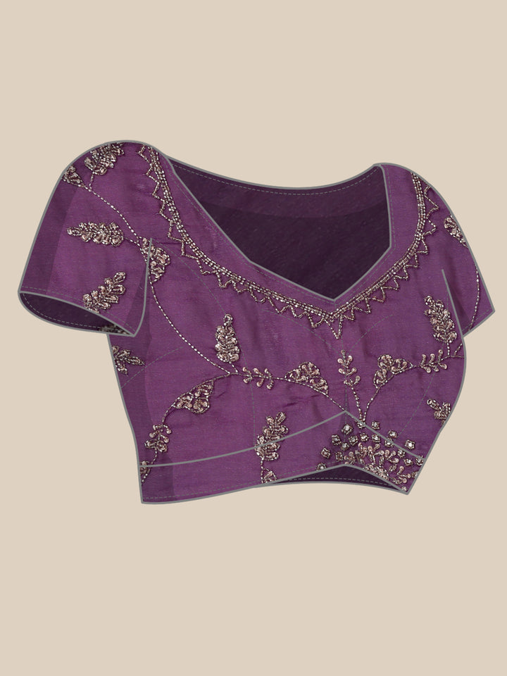 Purple Satin Aari Embroidery Saree