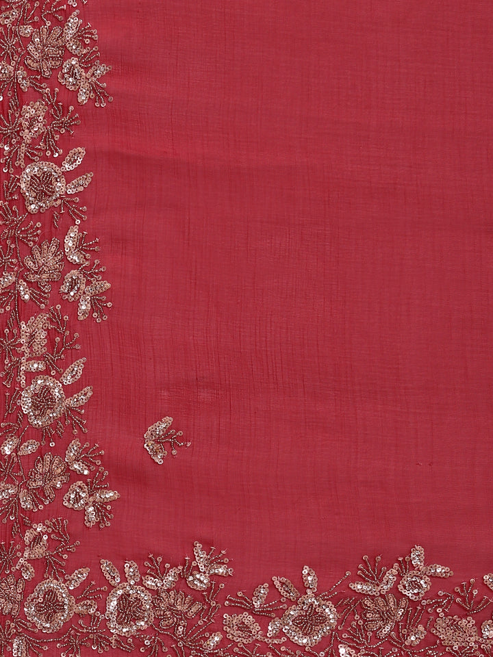 Maroon Organza Aari Embroidery Saree