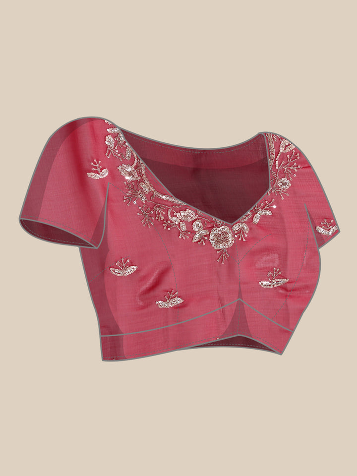 Maroon Organza Aari Embroidery Saree