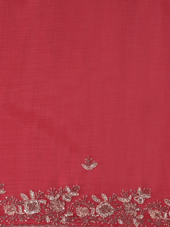 Maroon Organza Aari Embroidery Saree