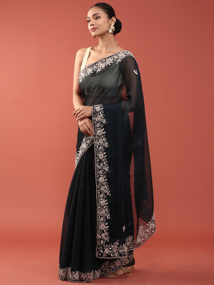 Peacock Organza Aari Embroidery Saree