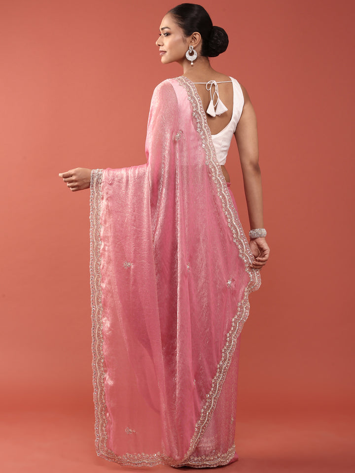 Onion Pink Jacquard Zari Embroidery Saree