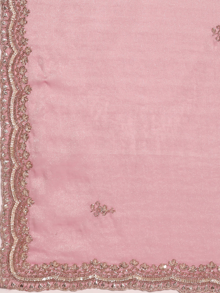 Onion Pink Jacquard Zari Embroidery Saree