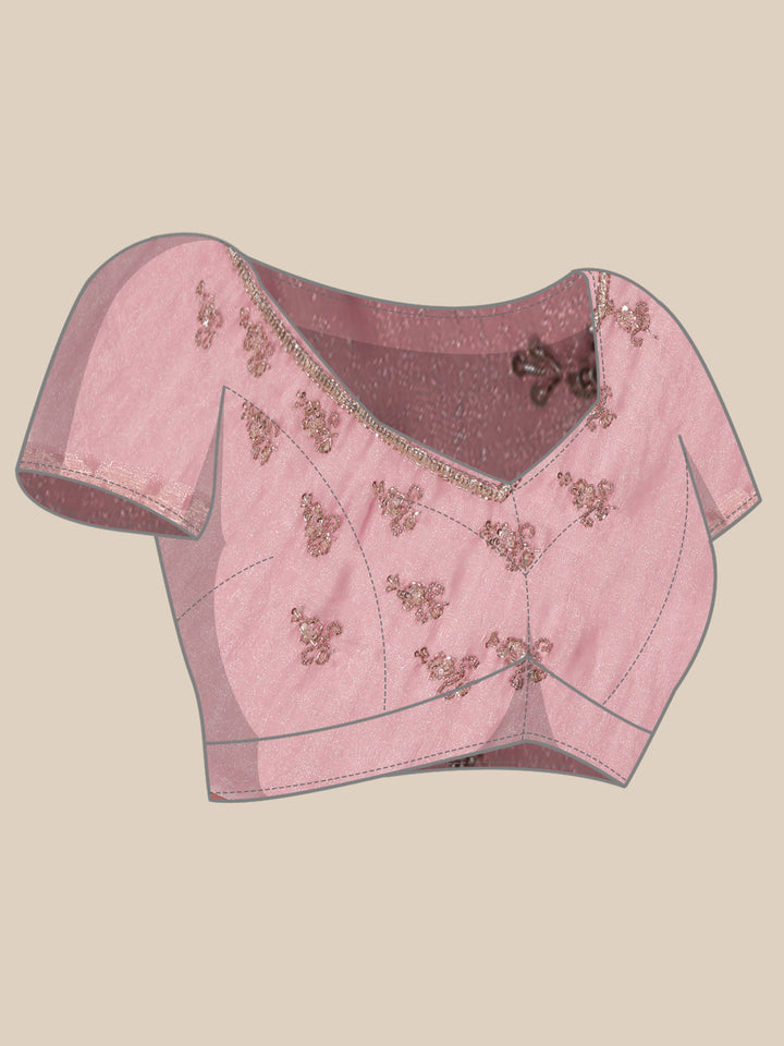 Onion Pink Jacquard Zari Embroidery Saree