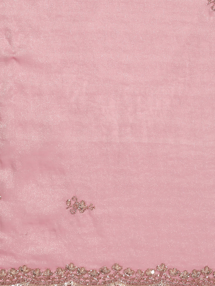 Onion Pink Jacquard Zari Embroidery Saree