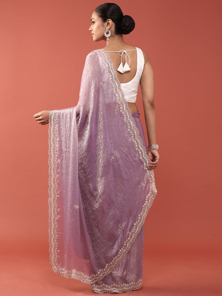 Purple Jacquard Zari Embroidery Saree
