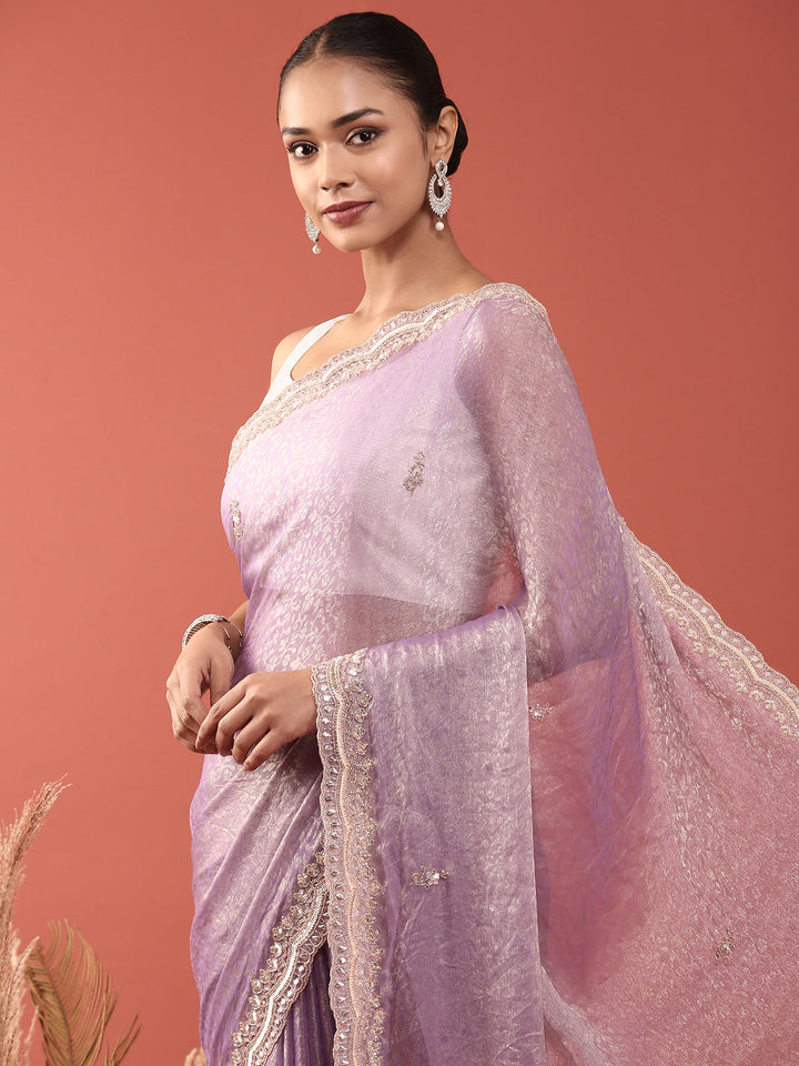 Purple Jacquard Zari Embroidery Saree